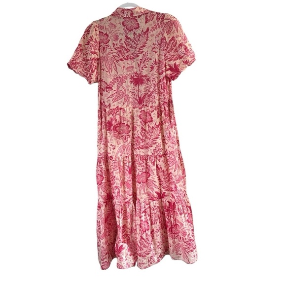 Elan Pink and Ivory Button Romantic Front Tiered Cotton Floral Dress size Medium - Picture 4 of 8